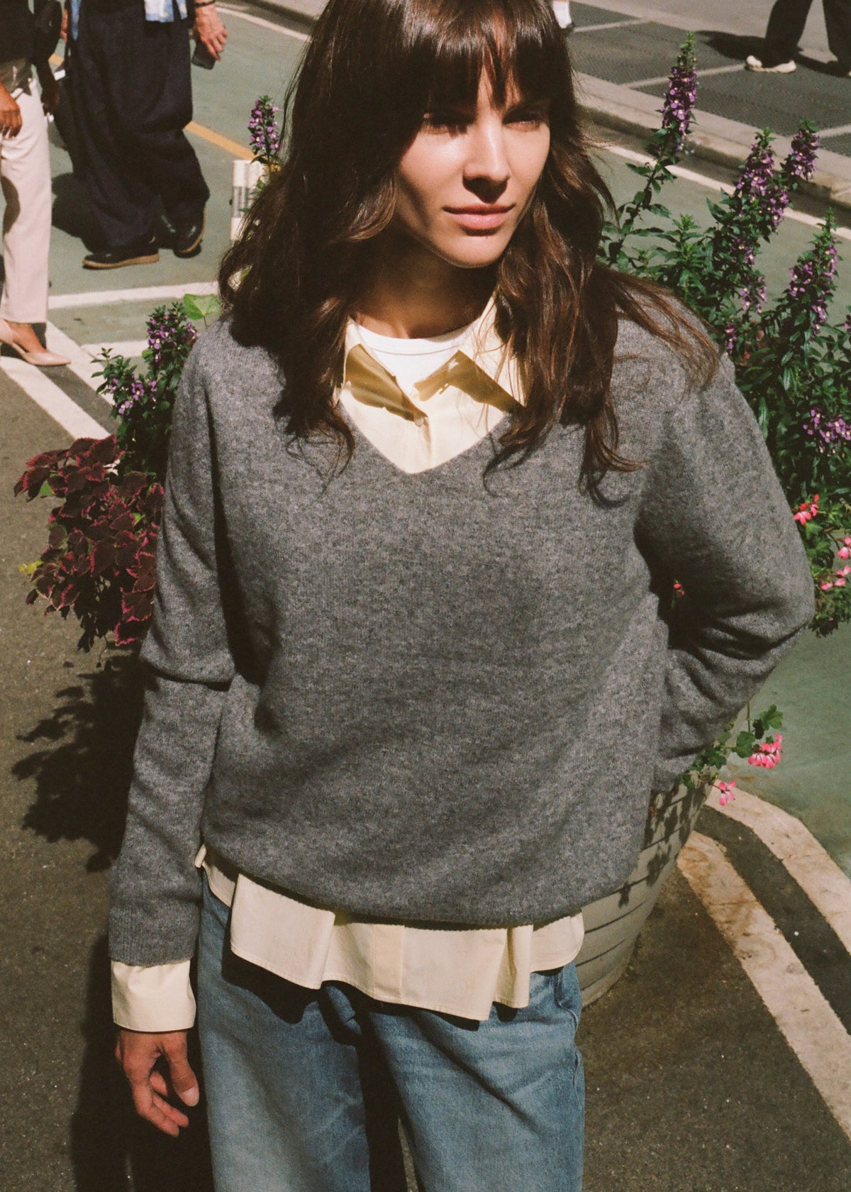 Lumi V Neck Wool Sweater in Heather Grey