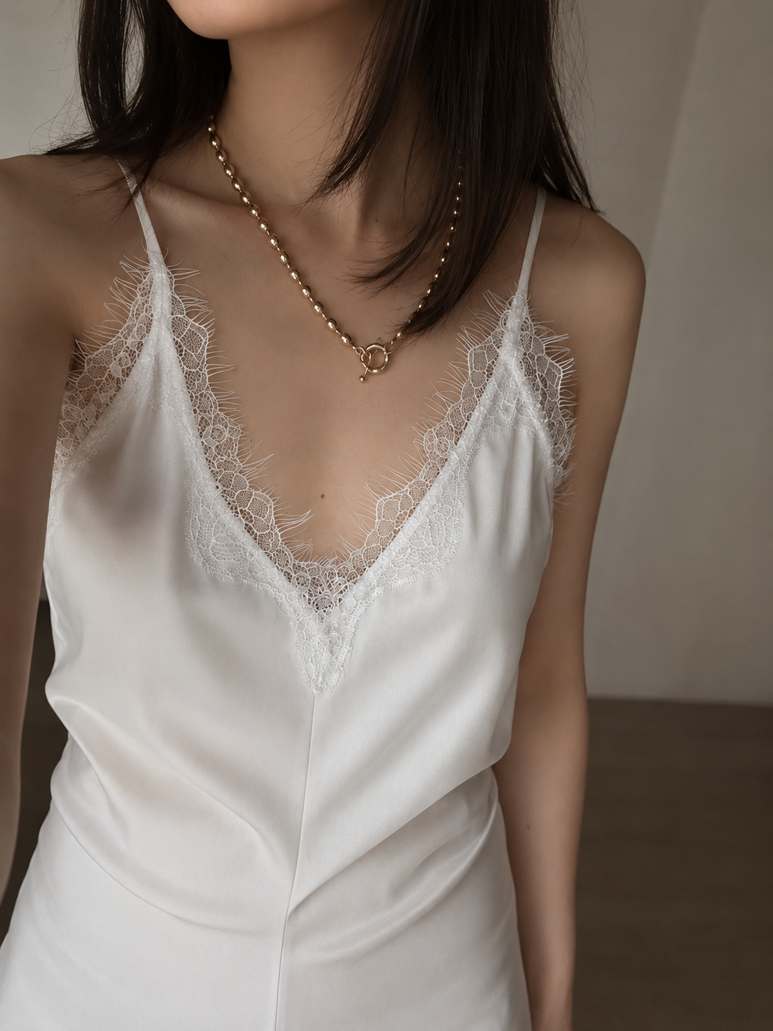 White Slip Dress with Lace
