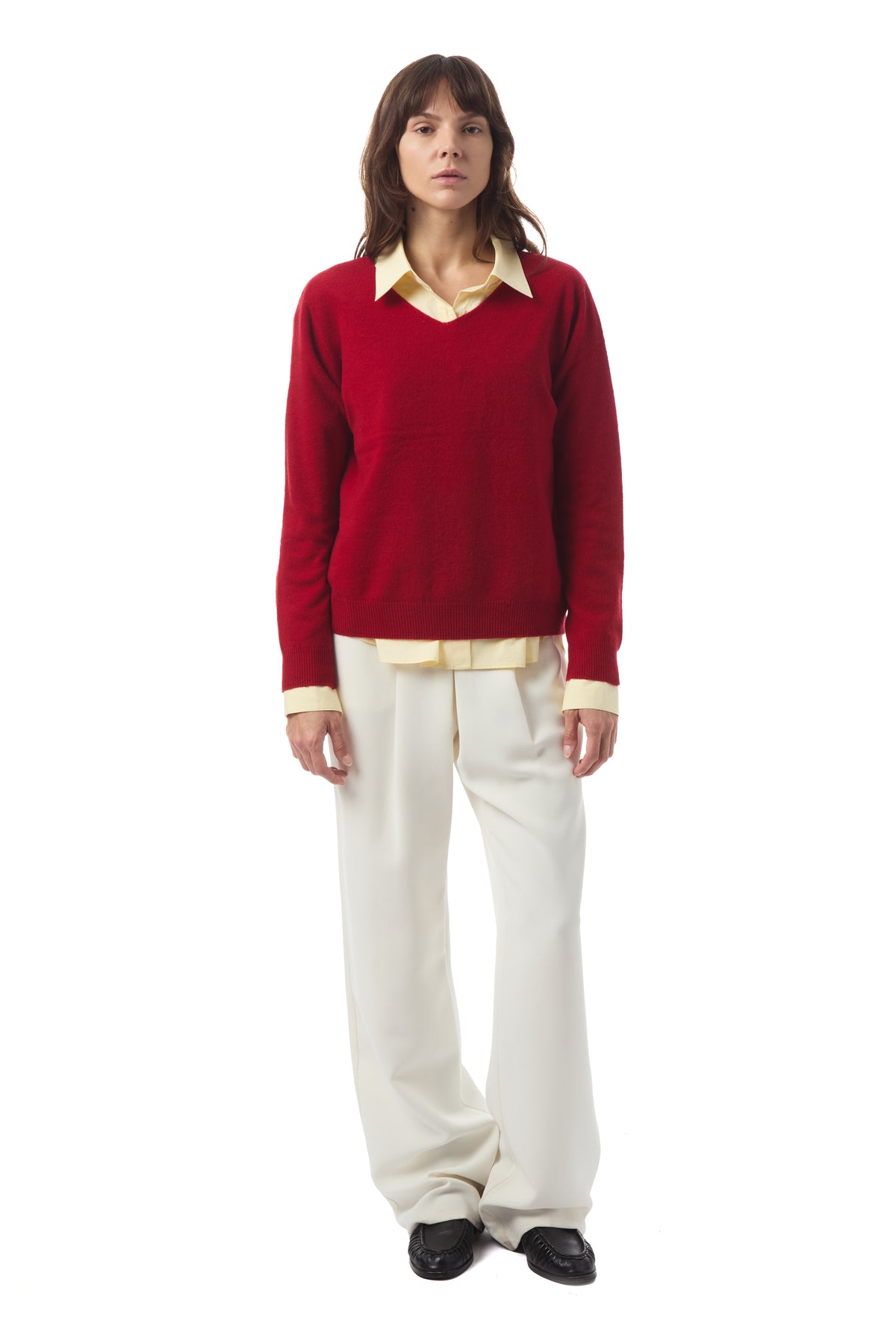 Lumi V Neck Wool Sweater in Red