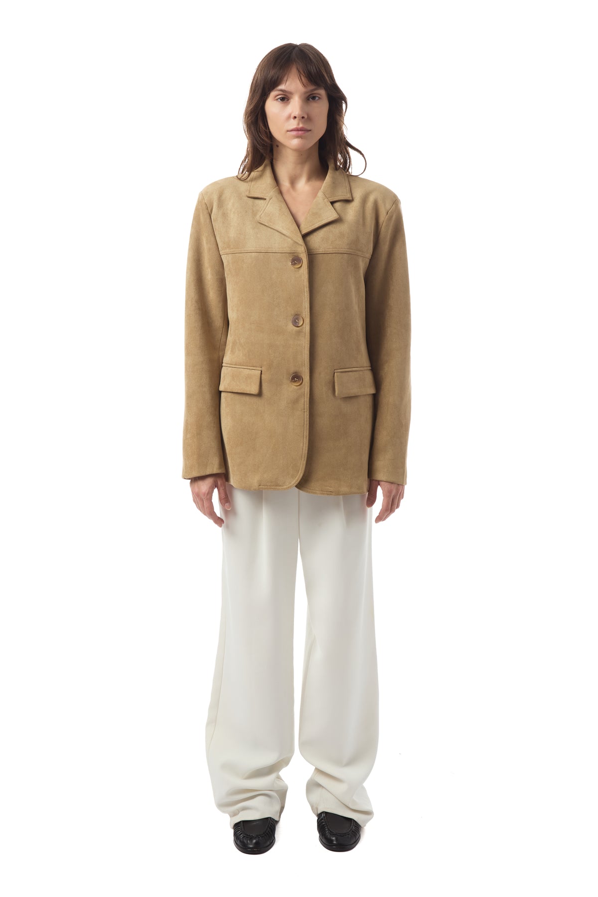 Mara Faux Suede Blazer in Beige