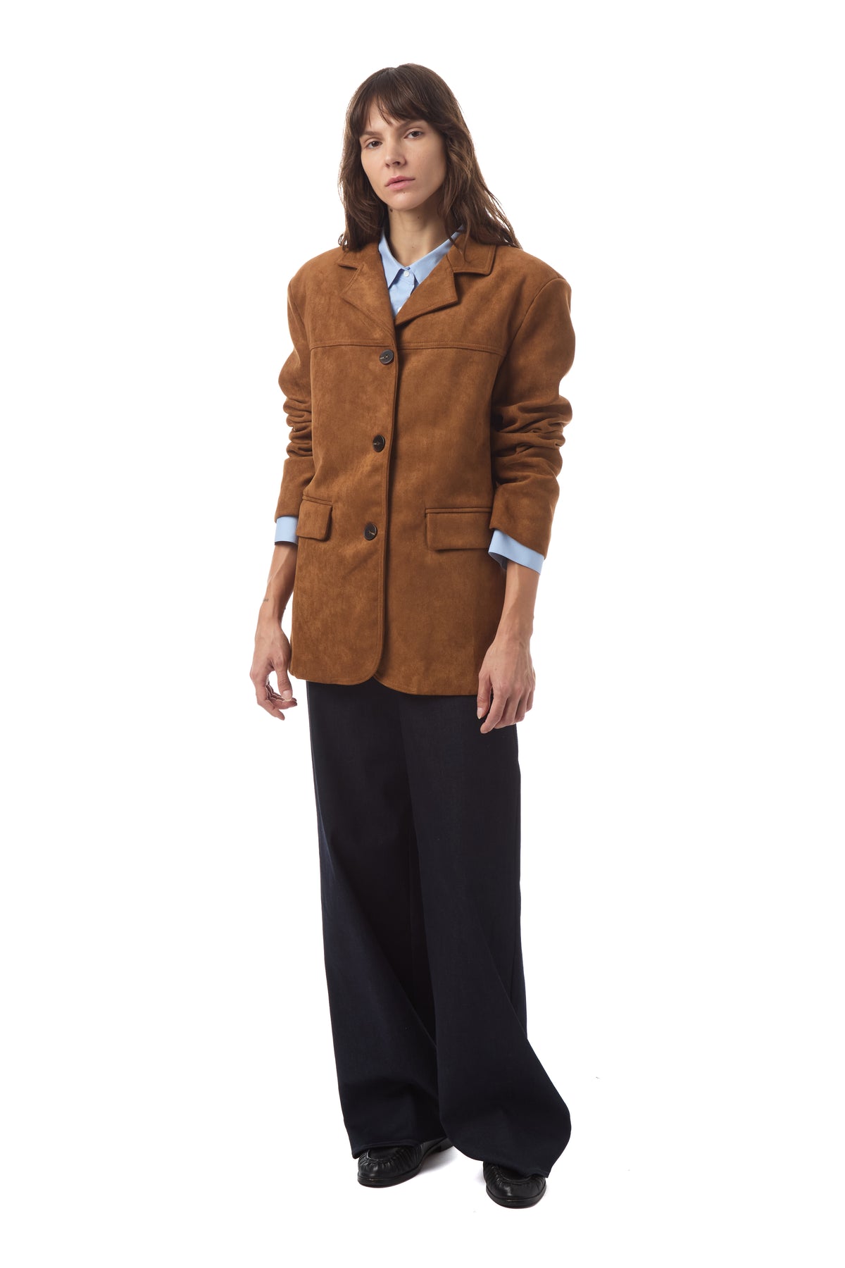 Mara Faux Suede Blazer in Camel