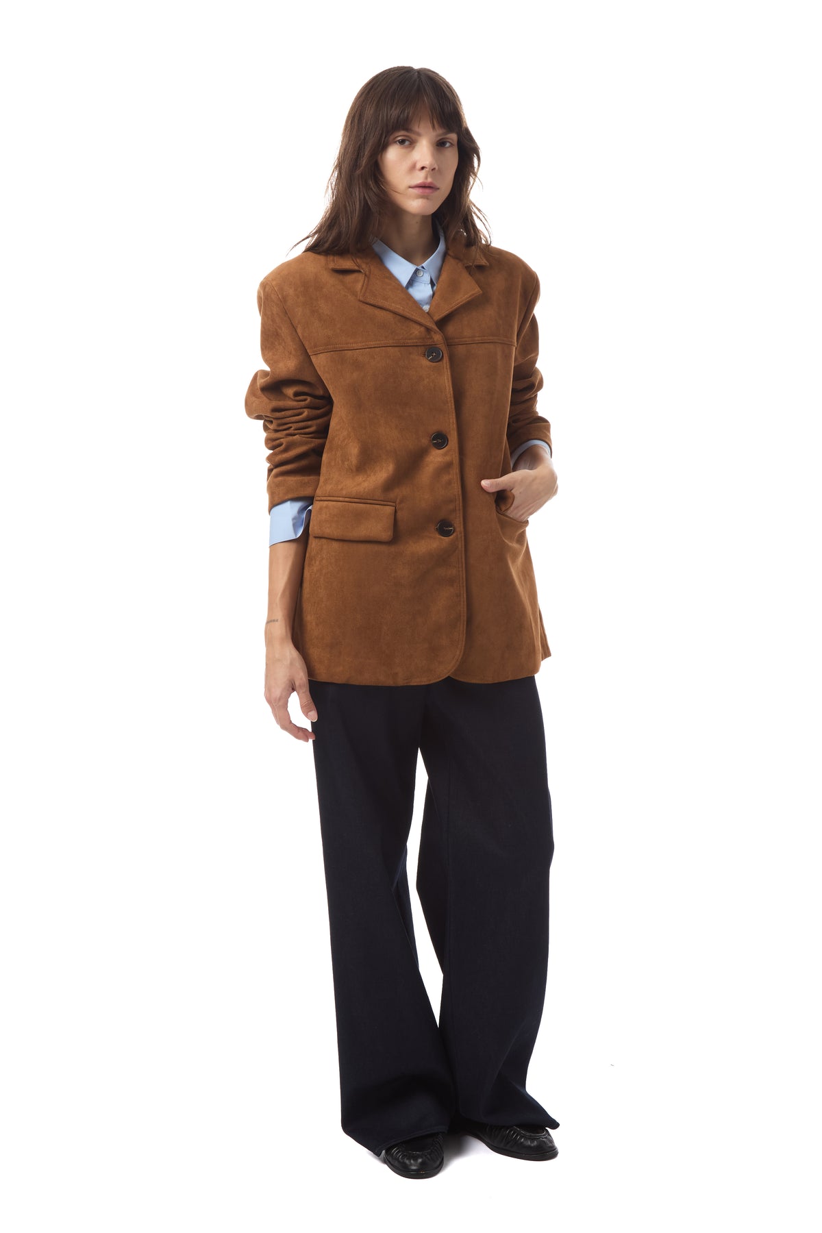 Mara Faux Suede Blazer in Camel