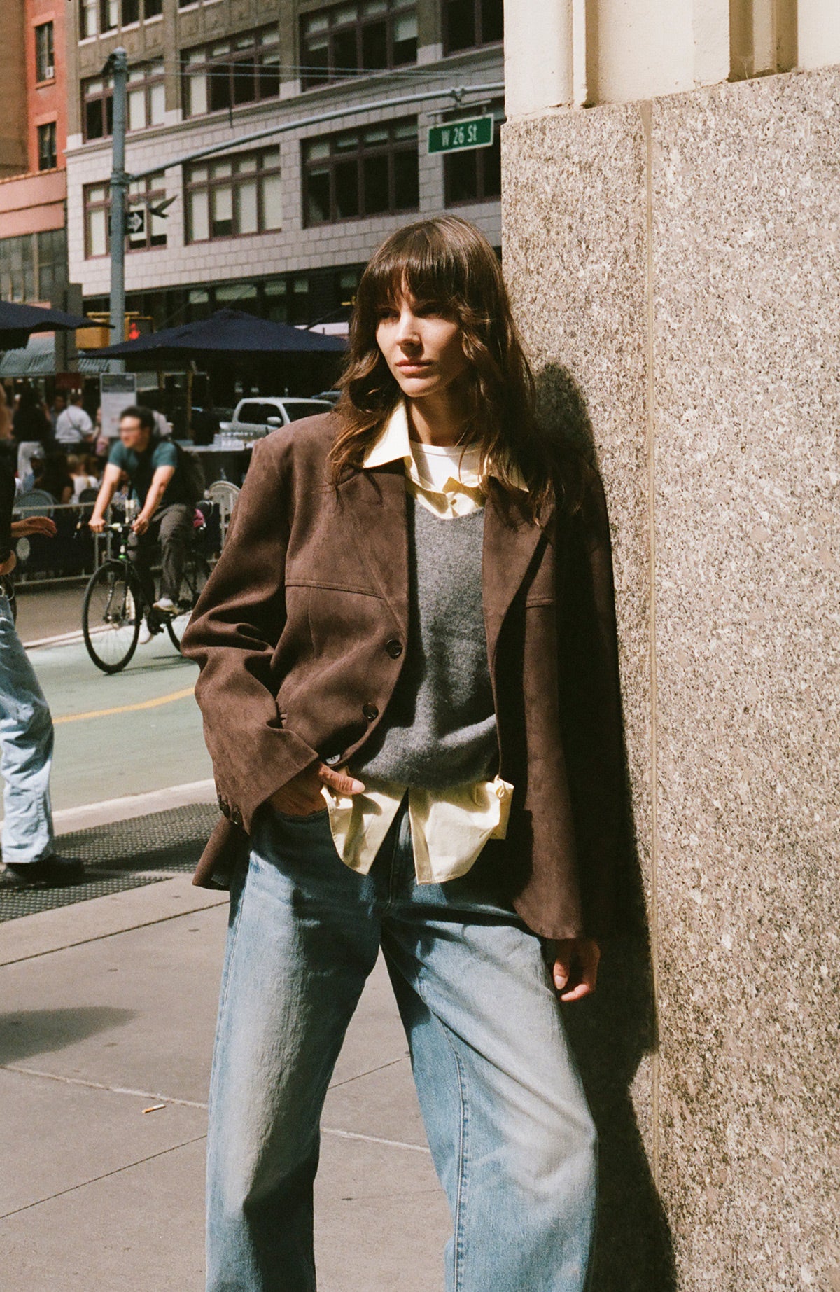 Maren Faux Suede Blazer in Brown