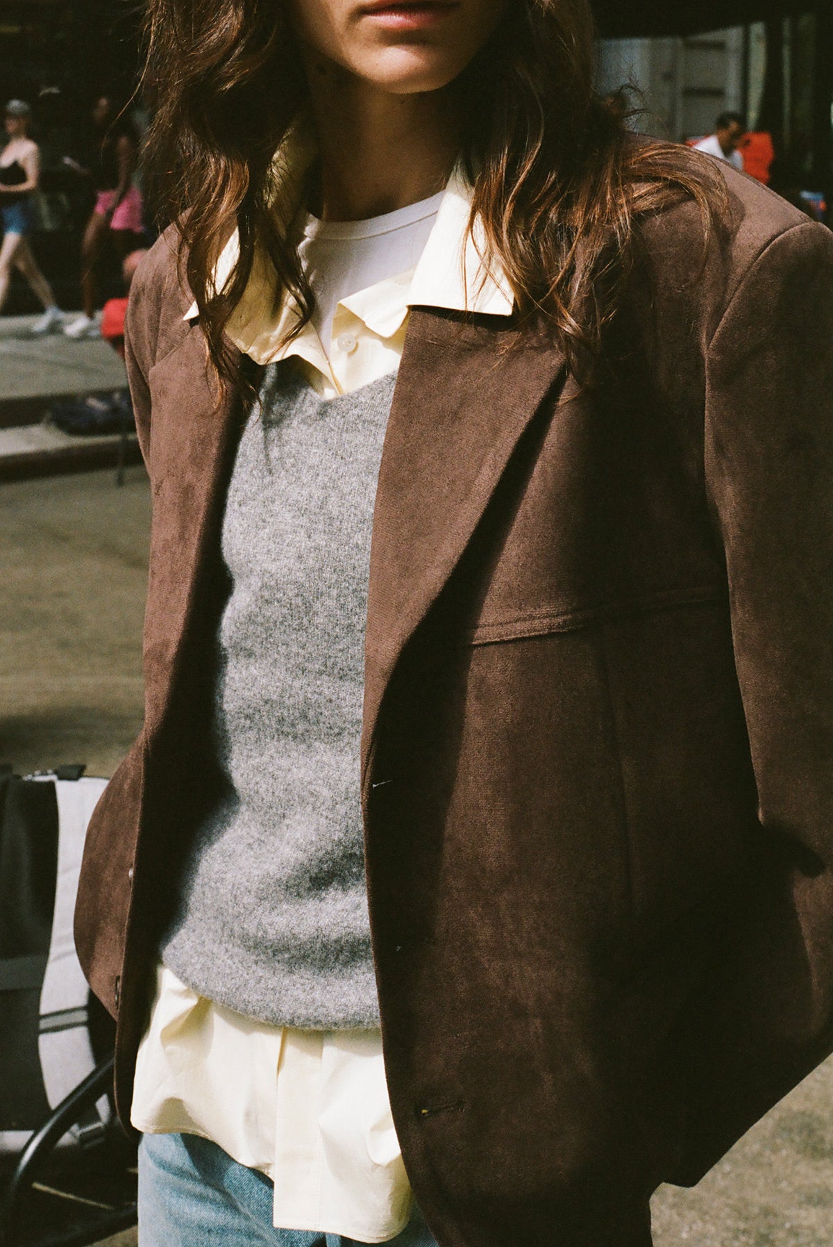 Maren Faux Suede Blazer in Brown