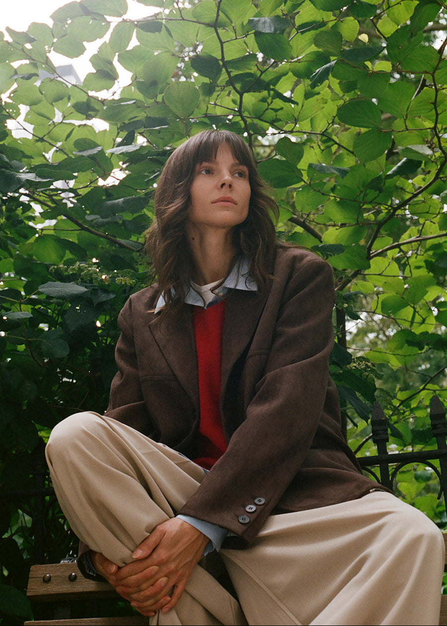 Maren Faux Suede Blazer in Brown