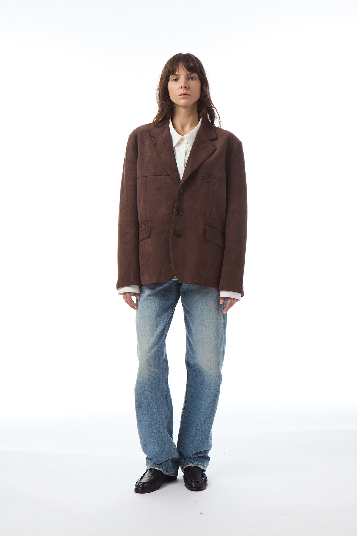 Maren Faux Suede Blazer in Brown