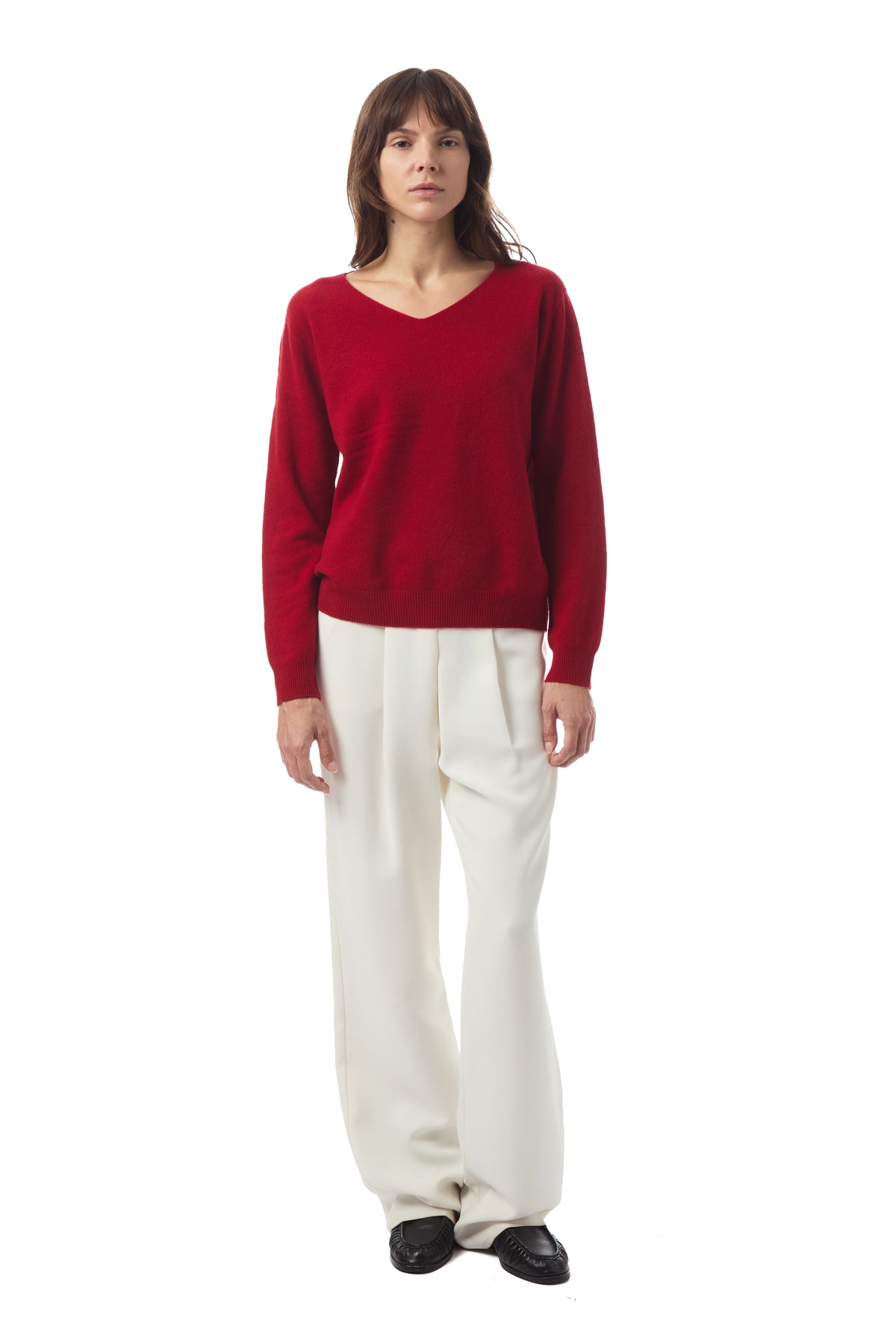Lumi V Neck Wool Sweater in Red