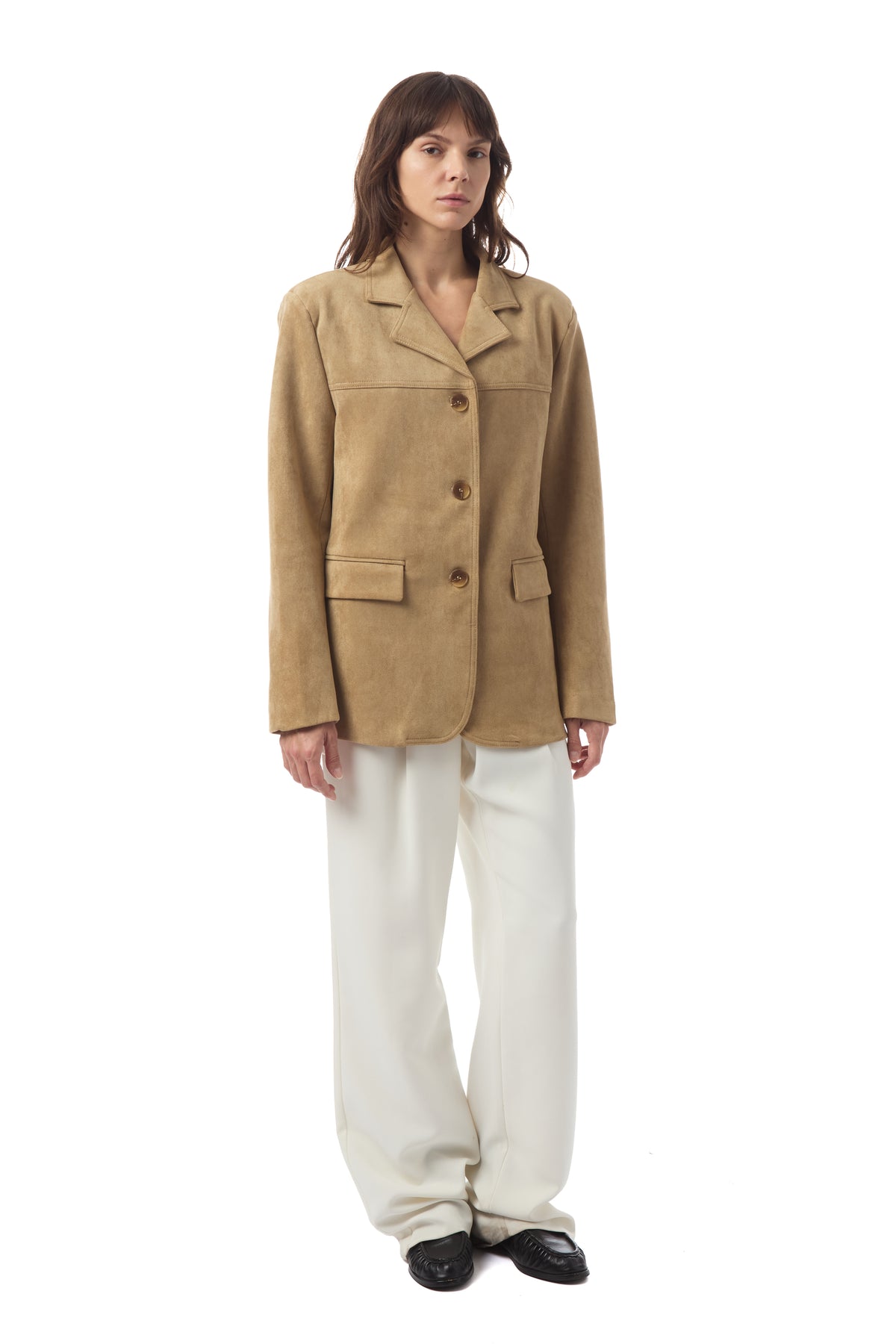 Mara Faux Suede Blazer in Beige