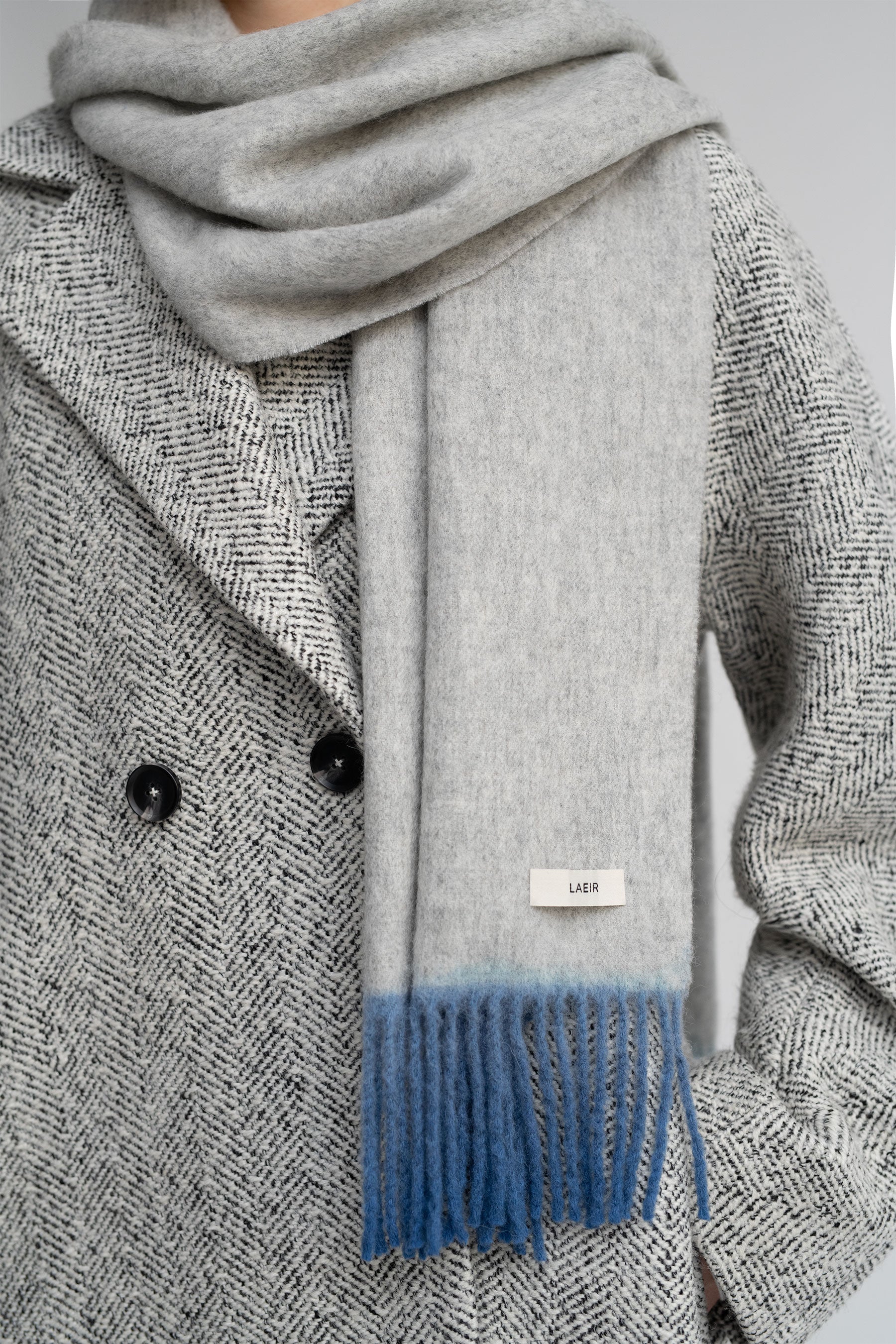 Alex Dip Dyed Wool Scarf in Gray and Sky