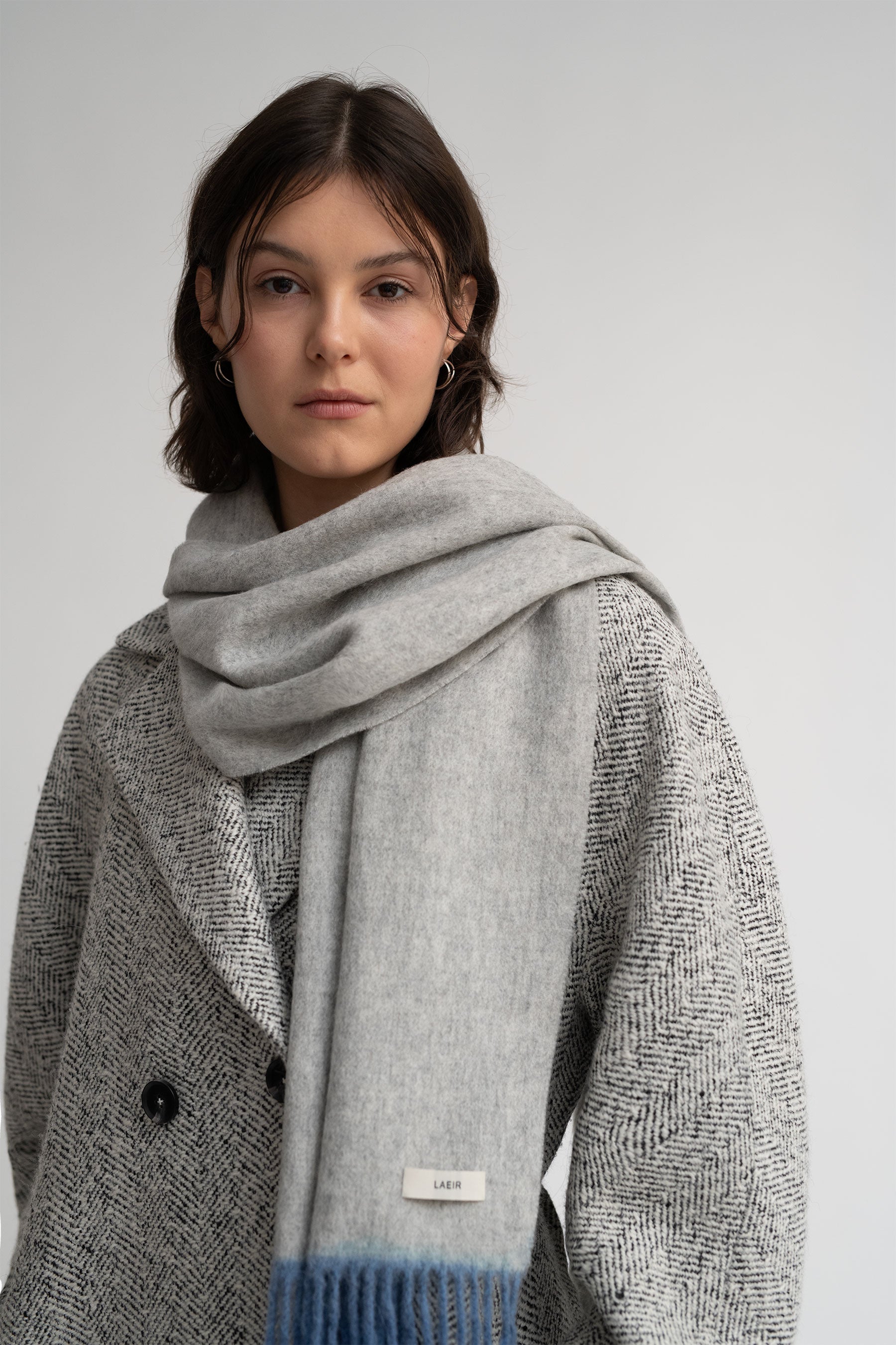 Alex Dip Dyed Wool Scarf in Gray and Sky