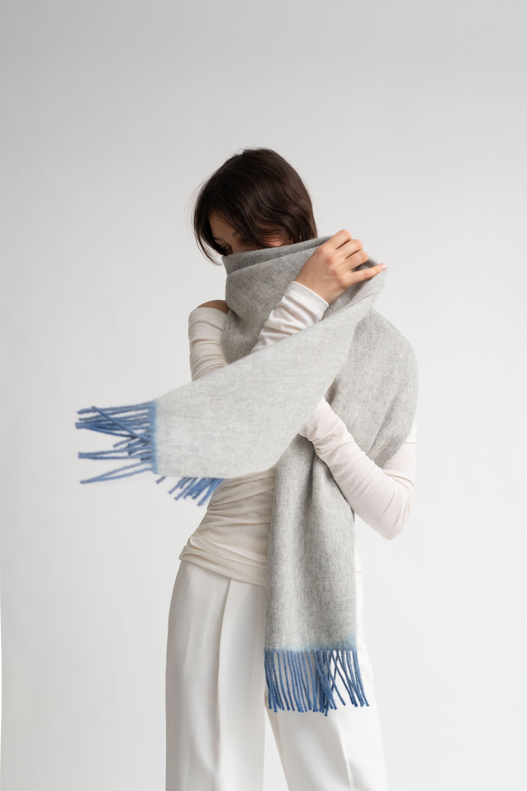 Alex Dip Dyed Wool Scarf in Gray and Sky