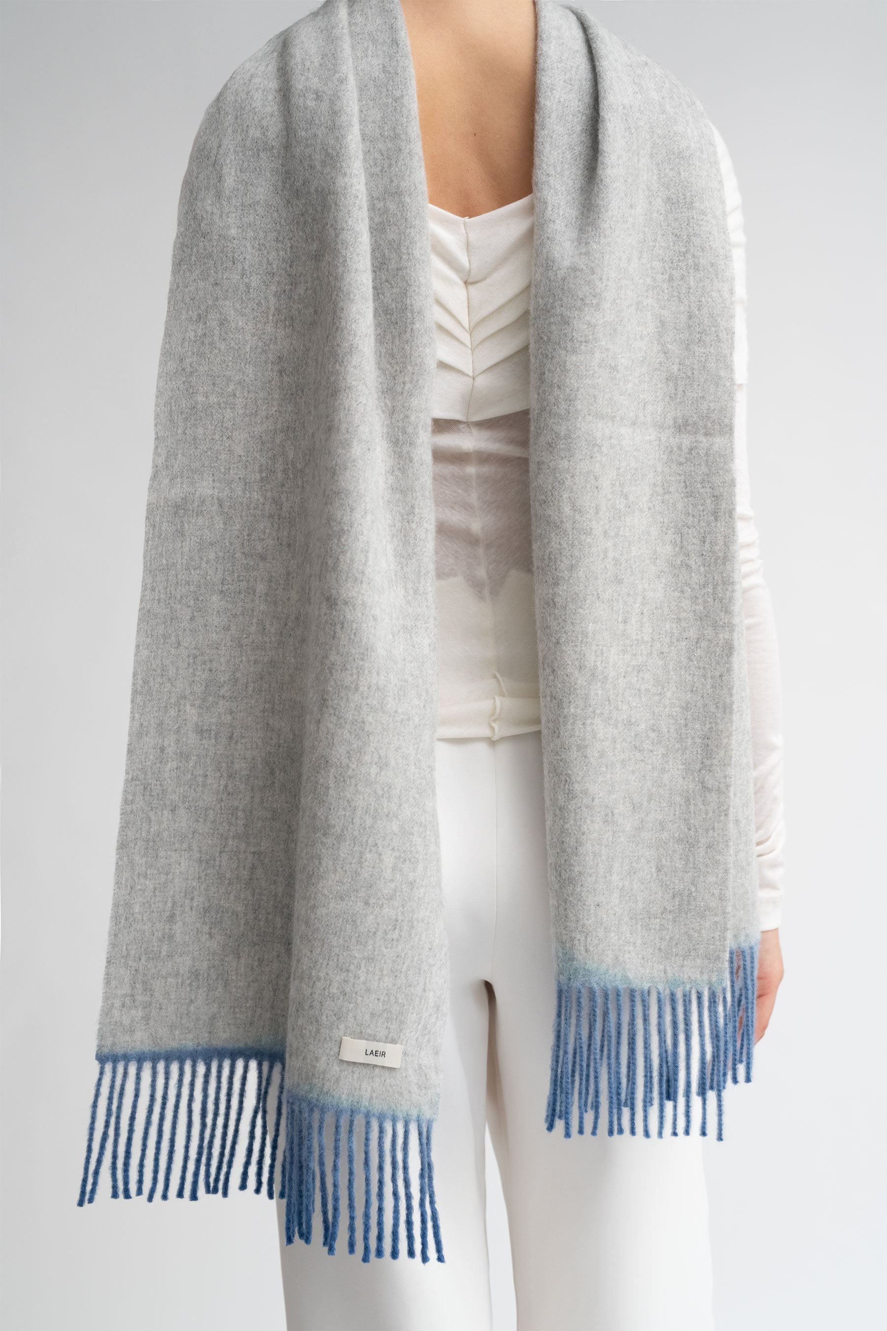 Alex Dip Dyed Wool Scarf in Gray and Sky