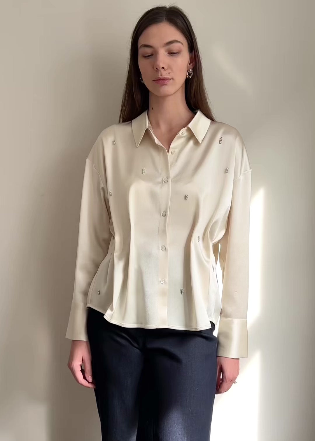 Satin Sora Shirt with Crystals